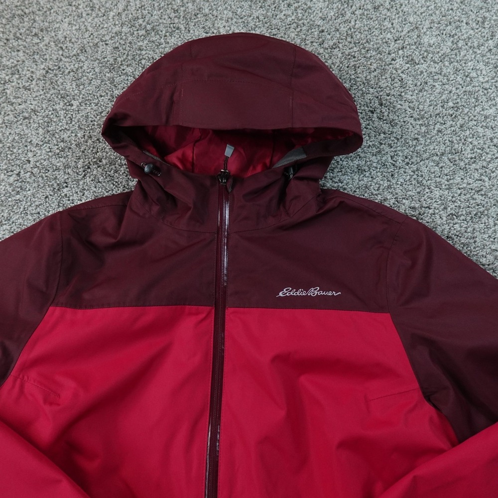 Eddie Bauer Jacket Womens M Red WeatherEdge Hooded Full Zip Rain Coat Waterproof